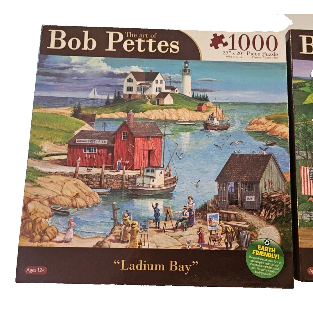 Set of 2 - New - Bob Pettes - 1000 pc Puzzles - Ladium Bay & Strawberry Sunday